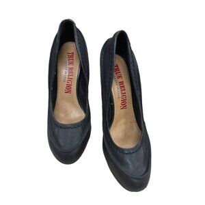 True Religion women’s black 5 inch tall leather heels size 10M SKU 2947